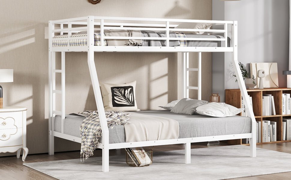 Bellemave® Twin Over Full Bunk Bed for Teens, Twin Over Full Bunk Bed Frame with 2 Side Ladder and Full Length Guardrail, Easy Assemble Bunkbeds, Noise Reduced, Mattress Not Included, White - Bellemave