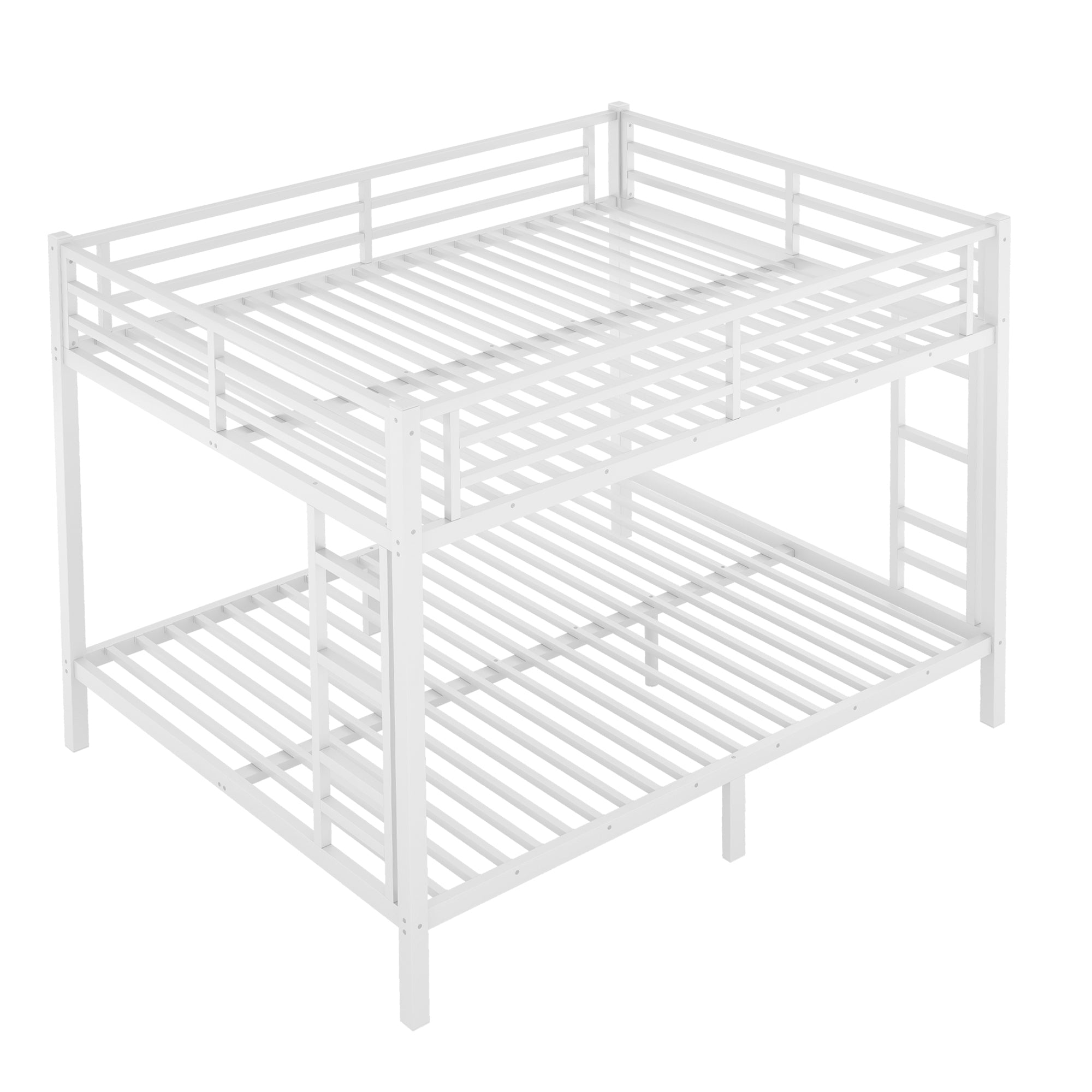Bellemave® Twin Over Full Bunk Bed for Teens, Twin Over Full Bunk Bed Frame with 2 Side Ladder and Full Length Guardrail, Easy Assemble Bunkbeds, Noise Reduced, Mattress Not Included, White - Bellemave