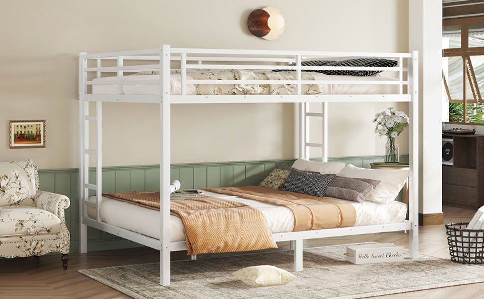 Bellemave® Twin Over Full Bunk Bed for Teens, Twin Over Full Bunk Bed Frame with 2 Side Ladder and Full Length Guardrail, Easy Assemble Bunkbeds, Noise Reduced, Mattress Not Included, White - Bellemave