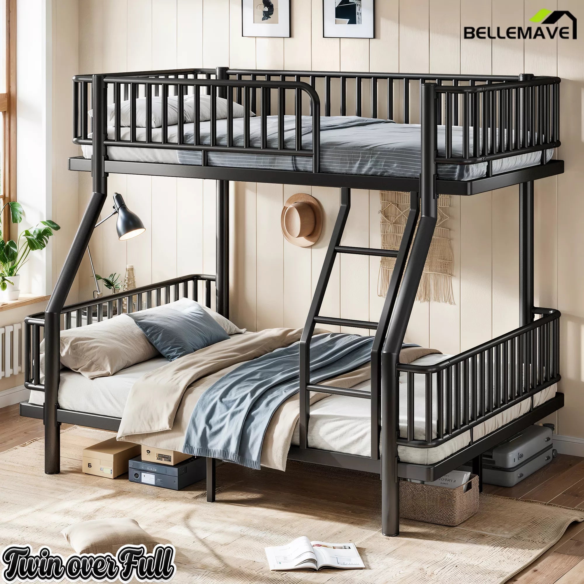 Twin Over Full Metal Bunk Bed with Ladder