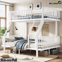 Twin Over Full White Bunk Bed with Guardrails