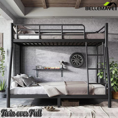 Bellemave® Twin over Full Bunk Bed, Space Saving Metal Frame with Noise-Reduced Design for Teens & Adults - Bellemave