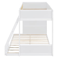 Bellemave® Twin Over Full Bunk Bed with 4 - Tier Storage Shelves & LED, Wood Bunk Bed with Rattan Guardrail & Ladder for Kids, Teens & Adults - Bellemave