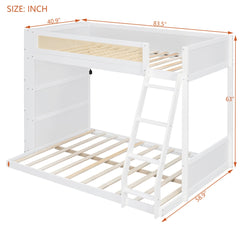 Bellemave® Twin Over Full Bunk Bed with 4 - Tier Storage Shelves & LED, Wood Bunk Bed with Rattan Guardrail & Ladder for Kids, Teens & Adults - Bellemave