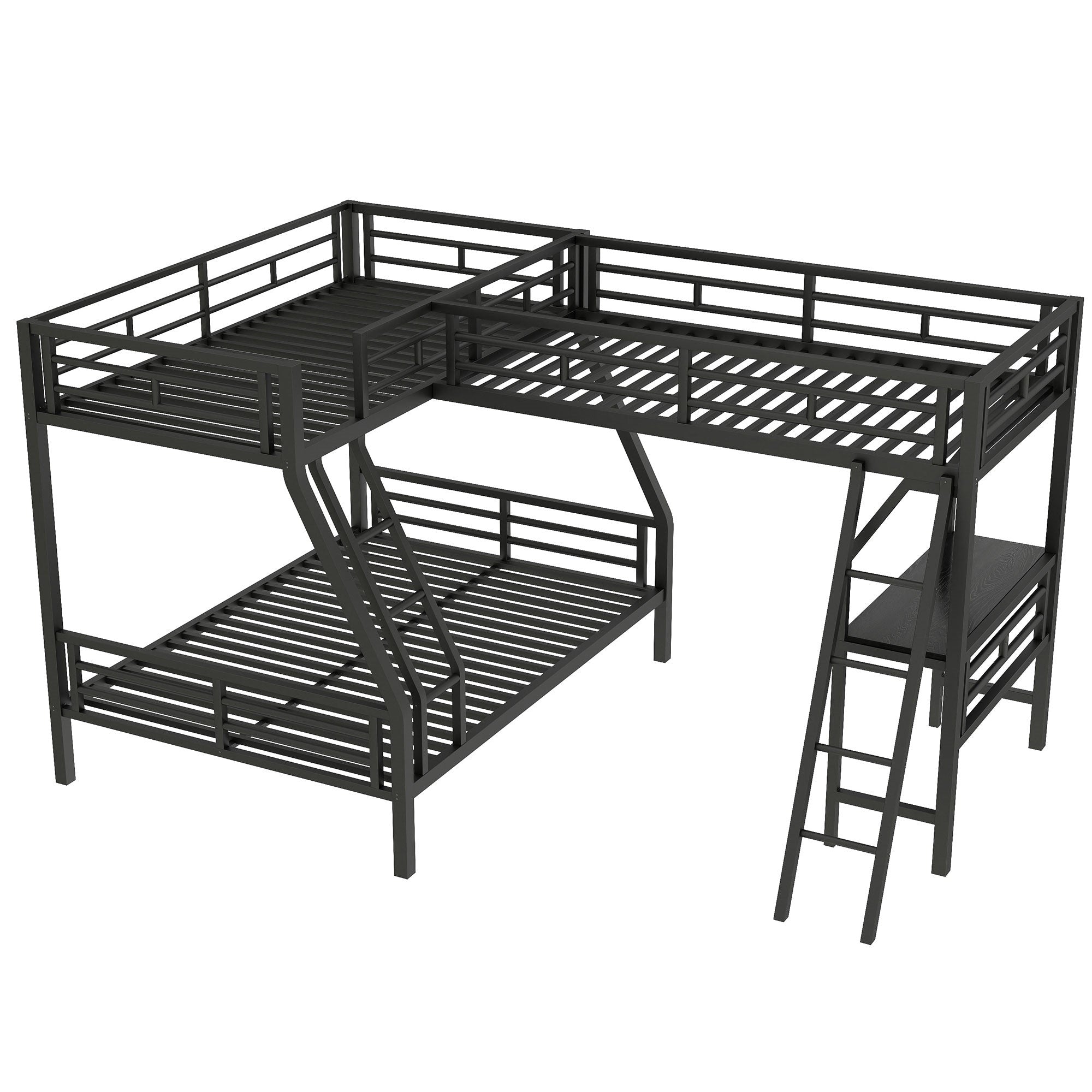 Bellemave® Twin Over Full Bunk Bed with a Twin Size Loft Bed Attached, with a Desk, Triple Sleeper Metal Bunk Bed, Black - Bellemave