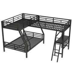 Bellemave® Twin Over Full Bunk Bed with a Twin Size Loft Bed Attached, with a Desk, Triple Sleeper Metal Bunk Bed, Black - Bellemave