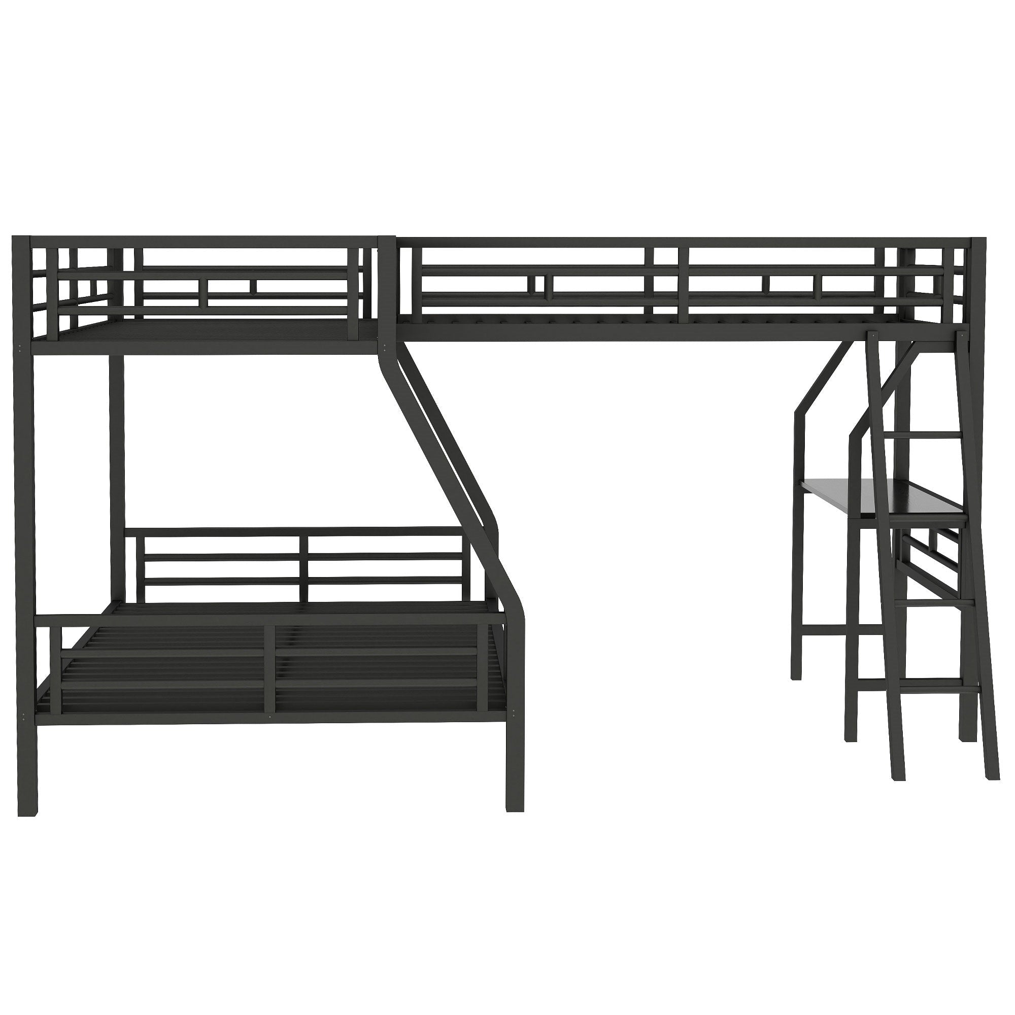 Bellemave® Twin Over Full Bunk Bed with a Twin Size Loft Bed Attached, with a Desk, Triple Sleeper Metal Bunk Bed, Black - Bellemave