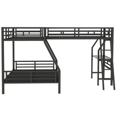 Bellemave® Twin Over Full Bunk Bed with a Twin Size Loft Bed Attached, with a Desk, Triple Sleeper Metal Bunk Bed, Black - Bellemave