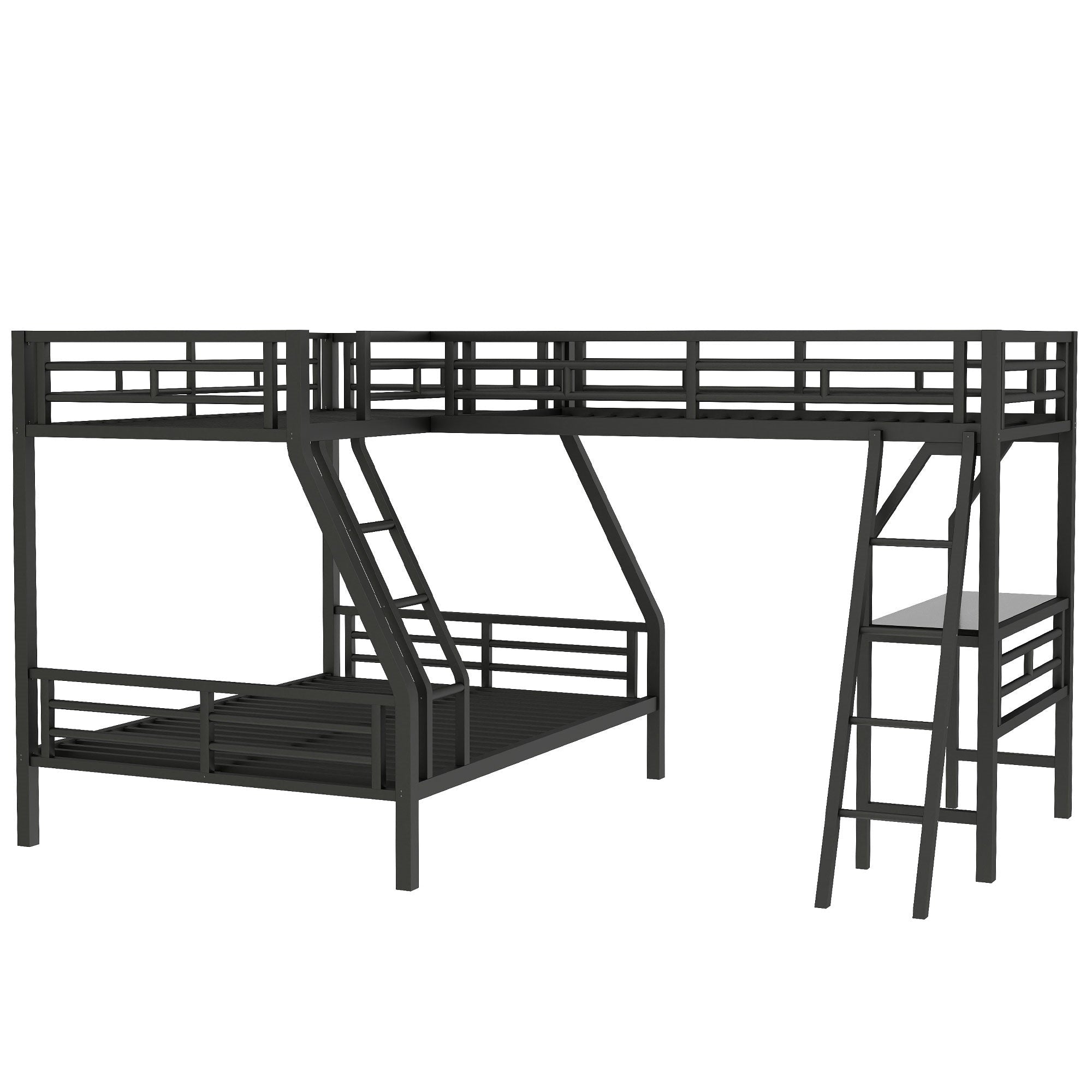 Bellemave® Twin Over Full Bunk Bed with a Twin Size Loft Bed Attached, with a Desk, Triple Sleeper Metal Bunk Bed, Black - Bellemave