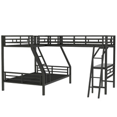 Bellemave® Twin Over Full Bunk Bed with a Twin Size Loft Bed Attached, with a Desk, Triple Sleeper Metal Bunk Bed, Black - Bellemave