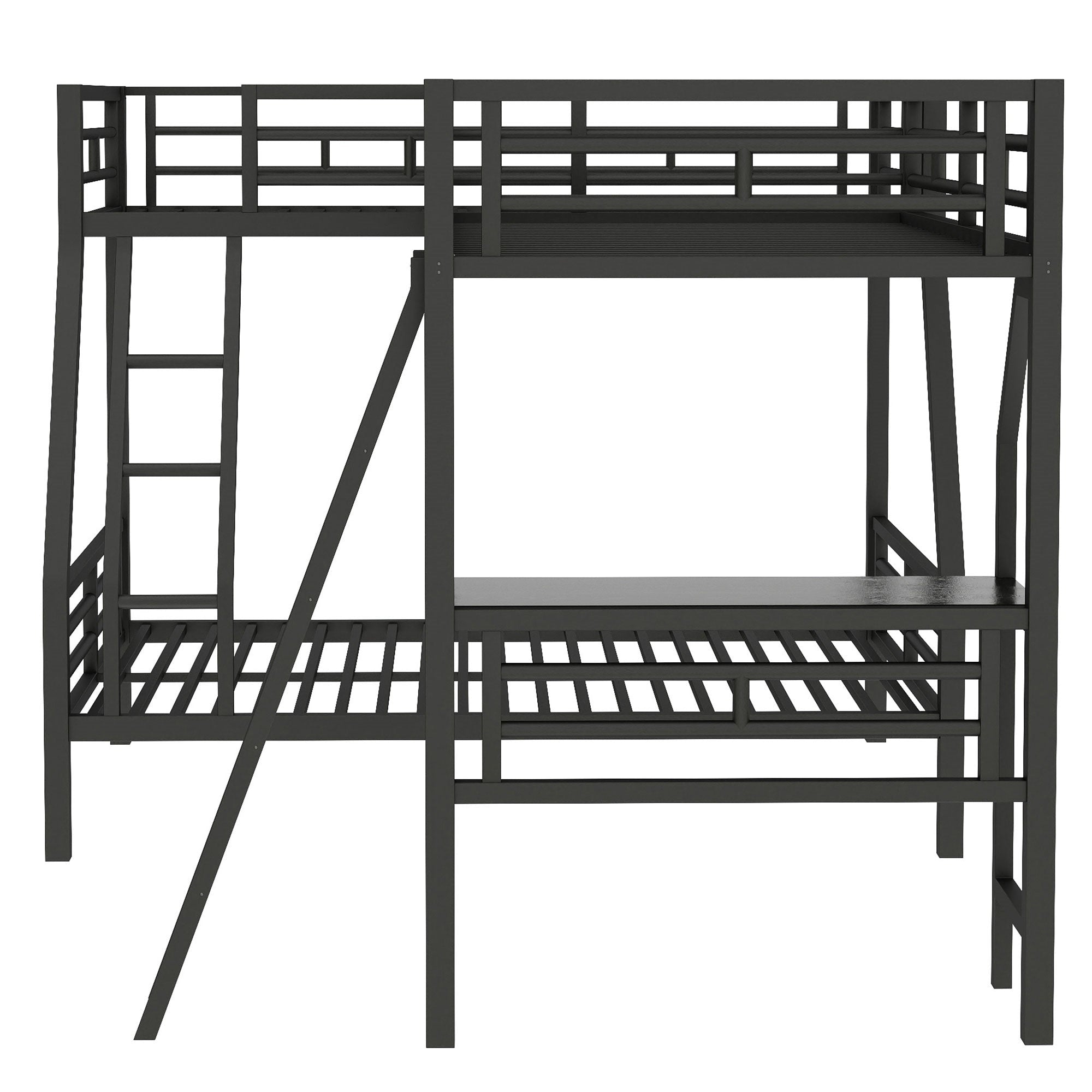 Bellemave® Twin Over Full Bunk Bed with a Twin Size Loft Bed Attached, with a Desk, Triple Sleeper Metal Bunk Bed, Black - Bellemave