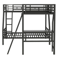 Bellemave® Twin Over Full Bunk Bed with a Twin Size Loft Bed Attached, with a Desk, Triple Sleeper Metal Bunk Bed, Black - Bellemave