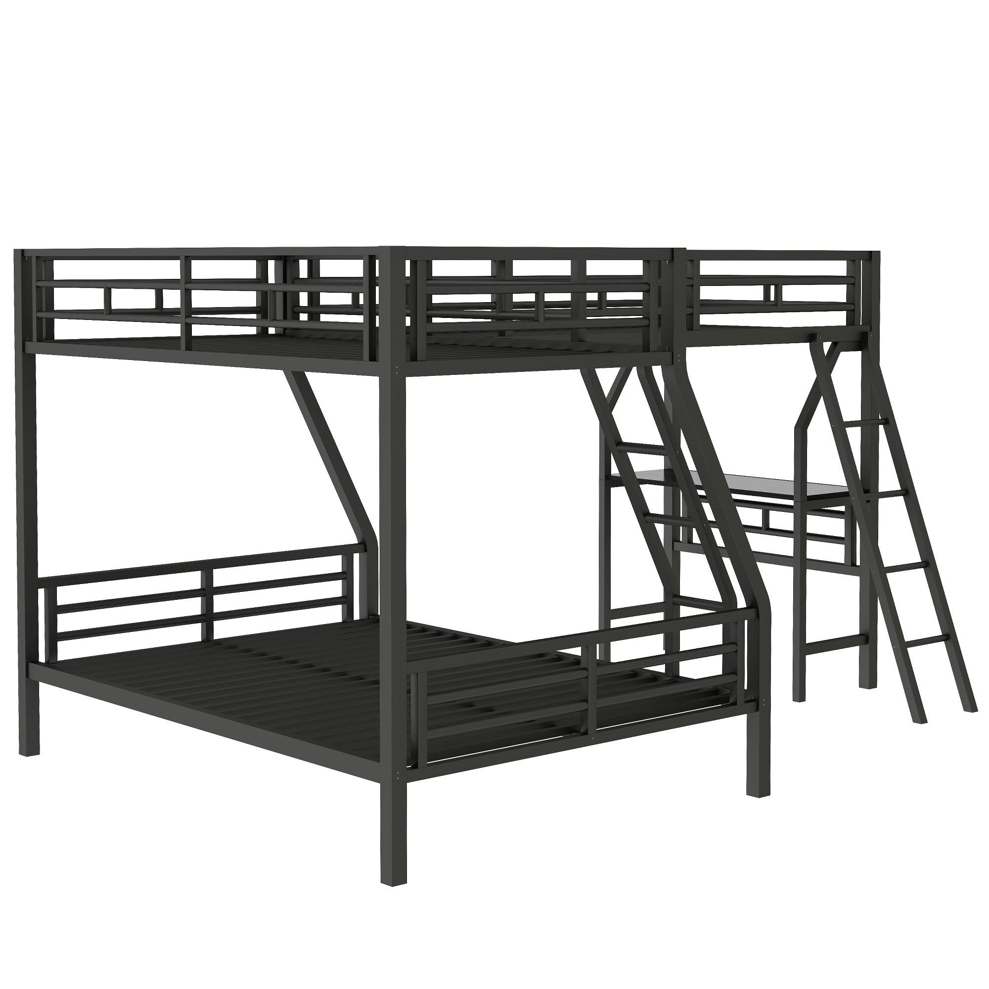 Bellemave® Twin Over Full Bunk Bed with a Twin Size Loft Bed Attached, with a Desk, Triple Sleeper Metal Bunk Bed, Black - Bellemave