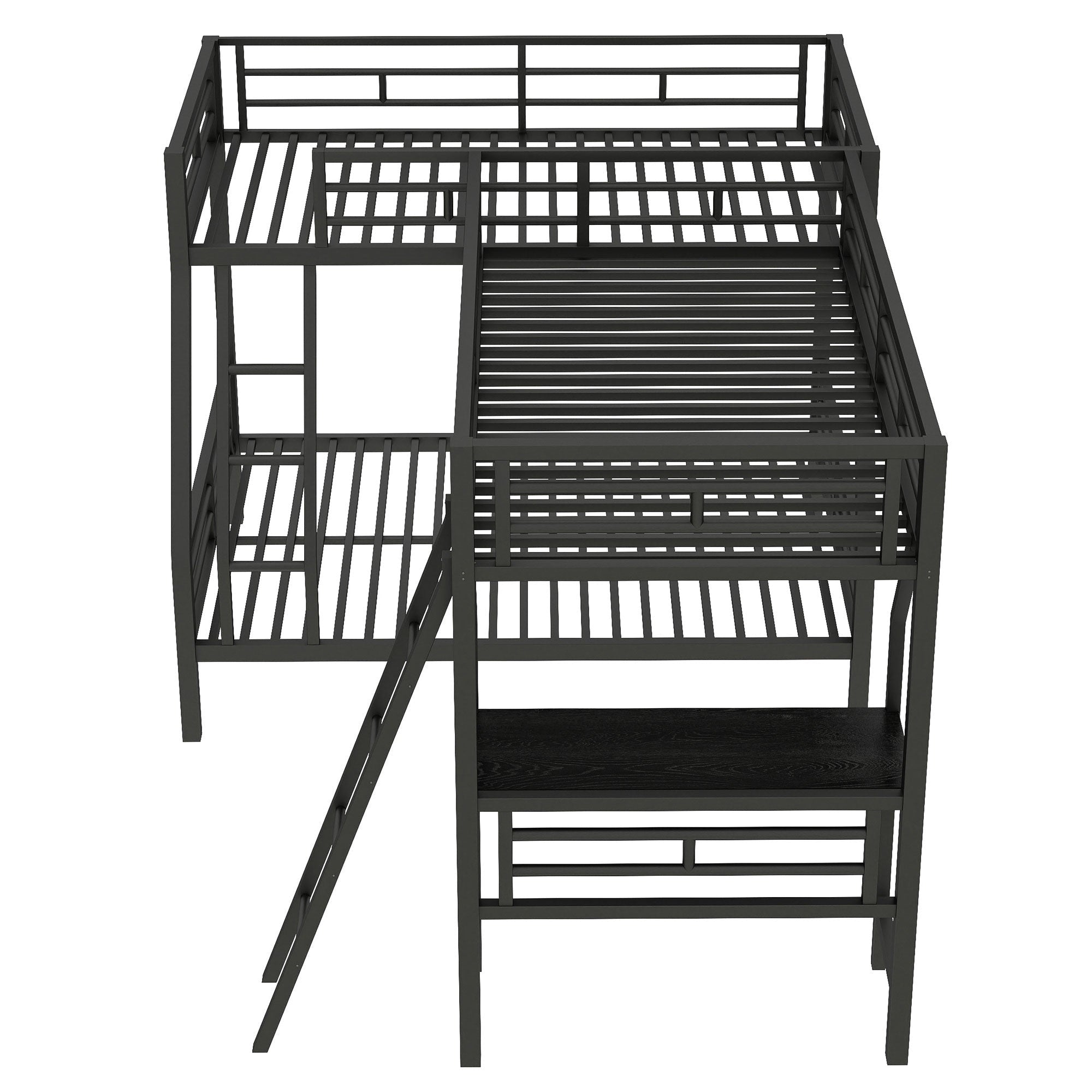 Bellemave® Twin Over Full Bunk Bed with a Twin Size Loft Bed Attached, with a Desk, Triple Sleeper Metal Bunk Bed, Black - Bellemave