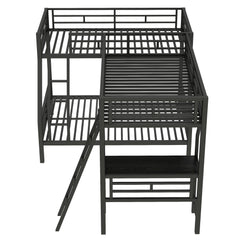 Bellemave® Twin Over Full Bunk Bed with a Twin Size Loft Bed Attached, with a Desk, Triple Sleeper Metal Bunk Bed, Black - Bellemave
