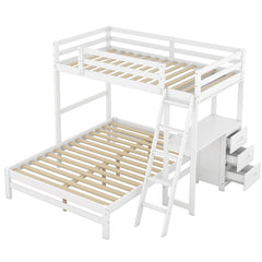 Bellemave® Twin over Full Bunk Bed with Built - in Desk and Three Drawers - Bellemave