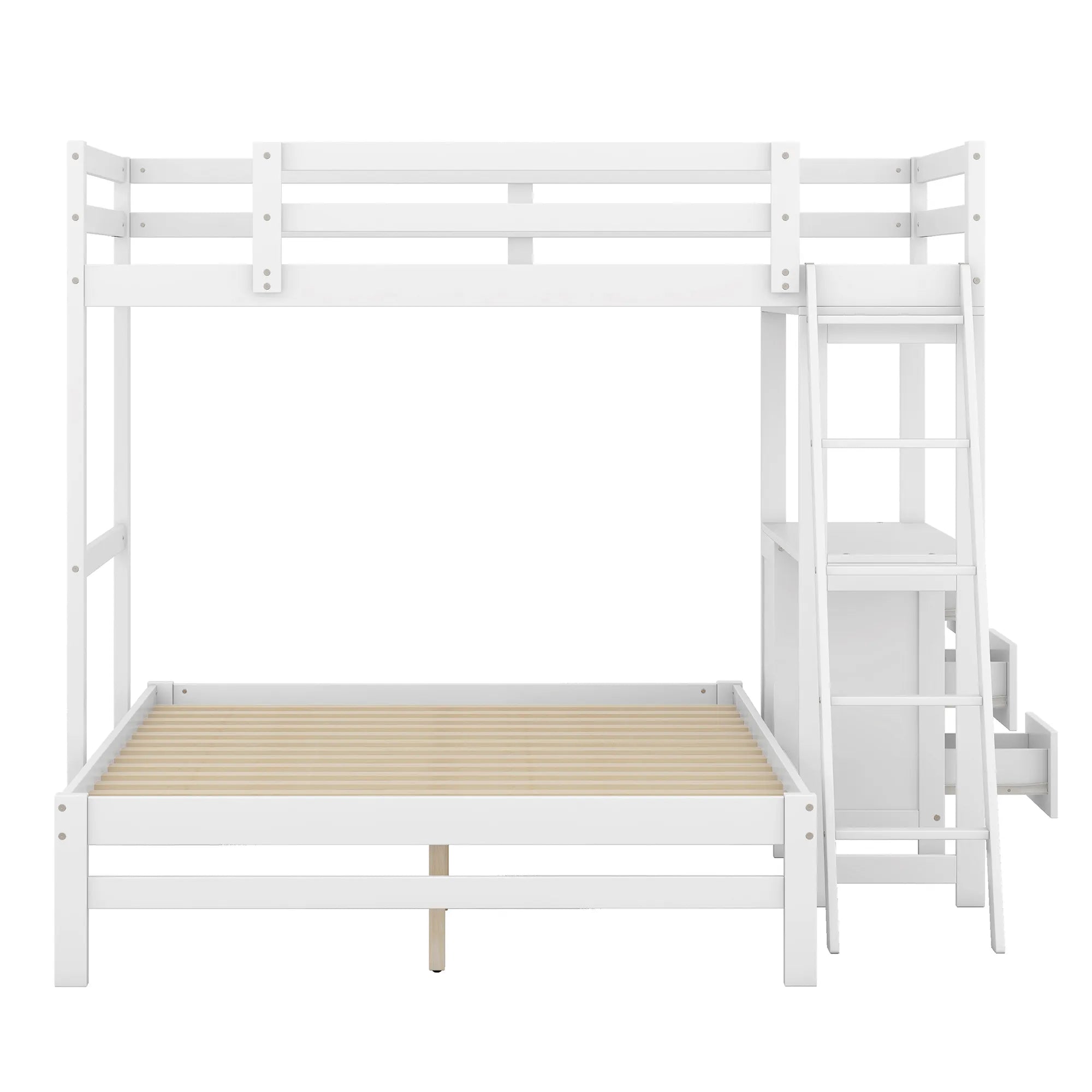 Bellemave® Twin over Full Bunk Bed with Built - in Desk and Three Drawers - Bellemave