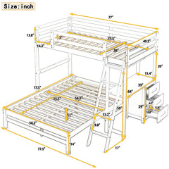 Bellemave® Twin over Full Bunk Bed with Built - in Desk and Three Drawers - Bellemave