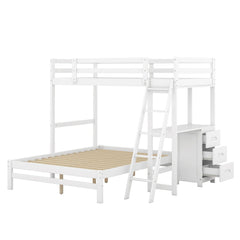 Bellemave® Twin over Full Bunk Bed with Built - in Desk and Three Drawers - Bellemave