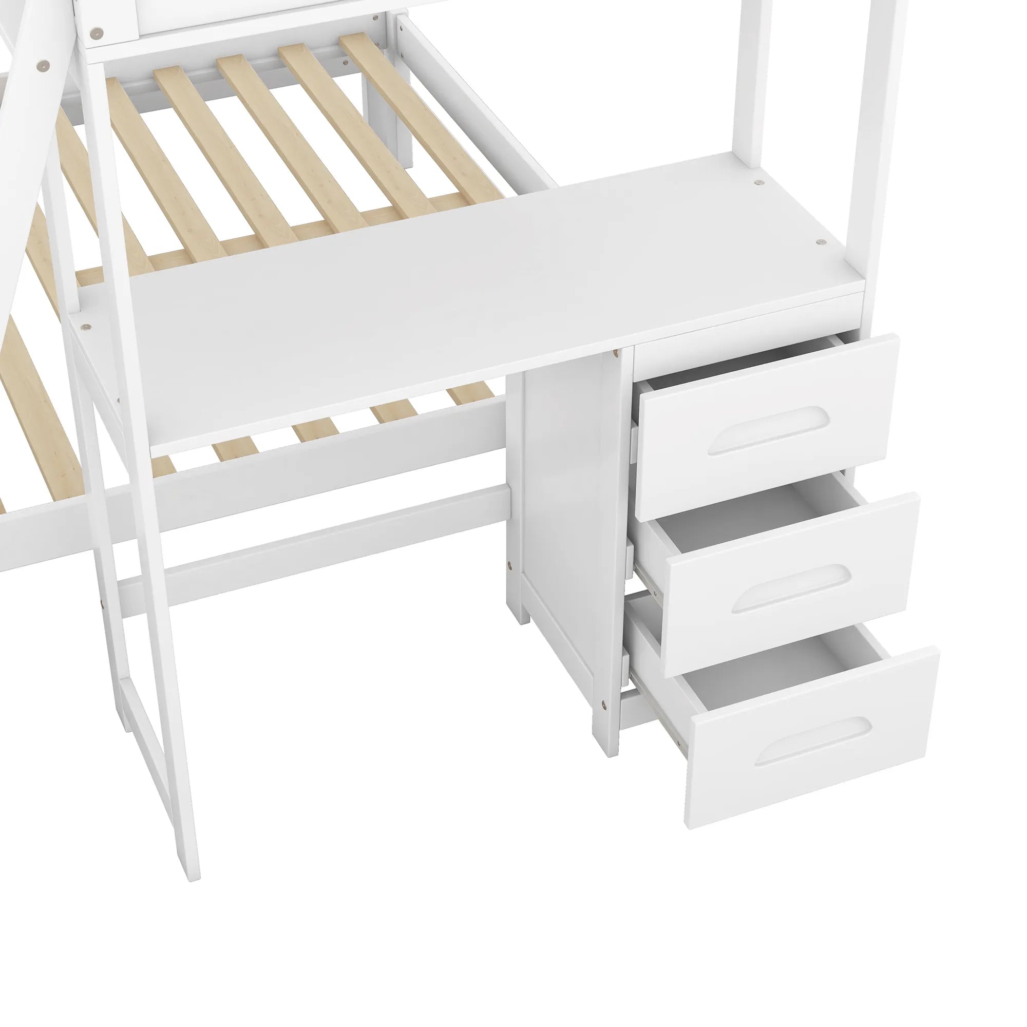 Bellemave® Twin over Full Bunk Bed with Built - in Desk and Three Drawers - Bellemave