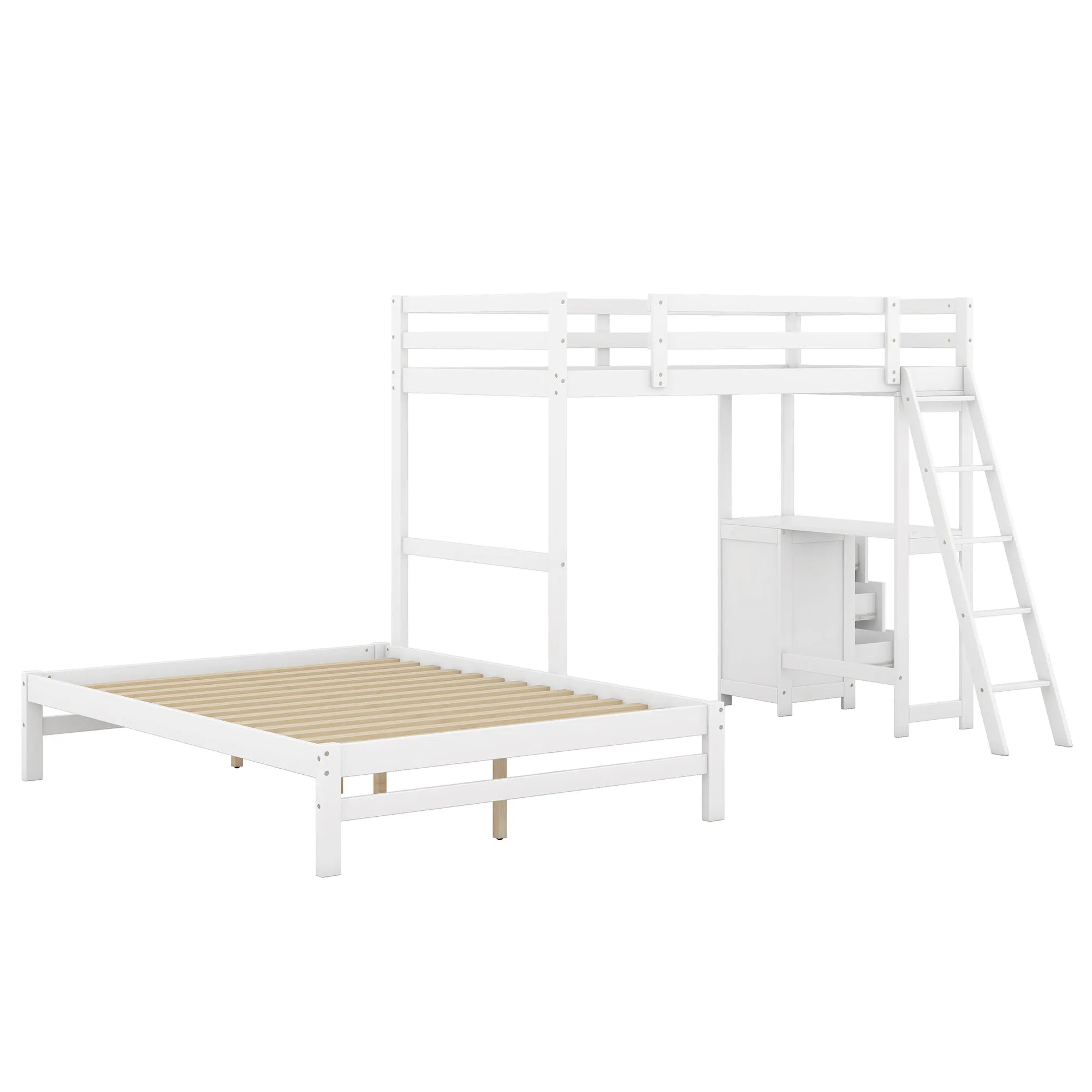 Bellemave® Twin over Full Bunk Bed with Built - in Desk and Three Drawers - Bellemave