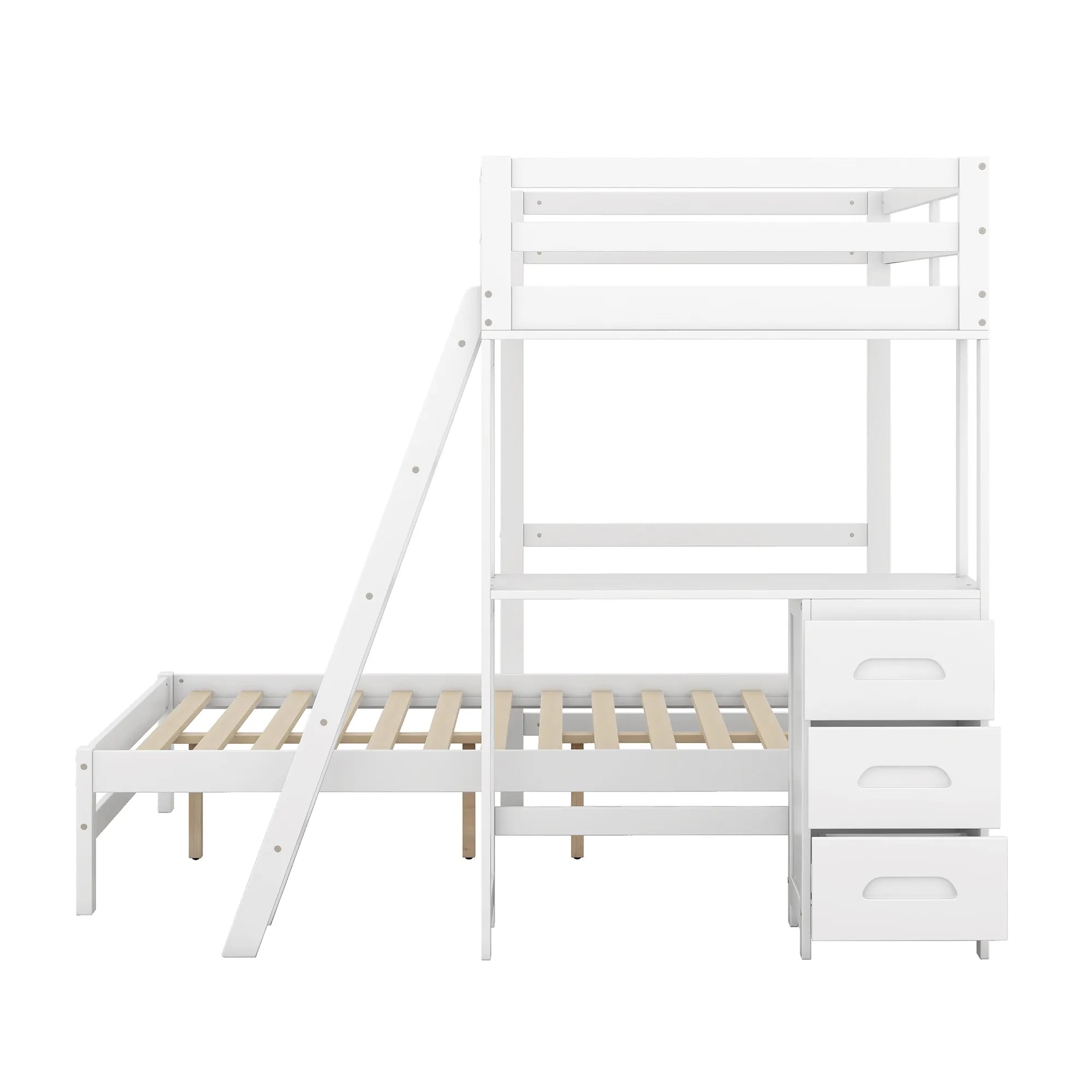 Bellemave® Twin over Full Bunk Bed with Built - in Desk and Three Drawers - Bellemave