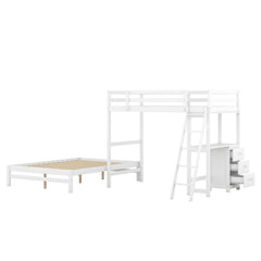Bellemave® Twin over Full Bunk Bed with Built - in Desk and Three Drawers - Bellemave
