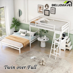 Bellemave® Twin over Full Bunk Bed with Built - in Desk and Three Drawers - Bellemave