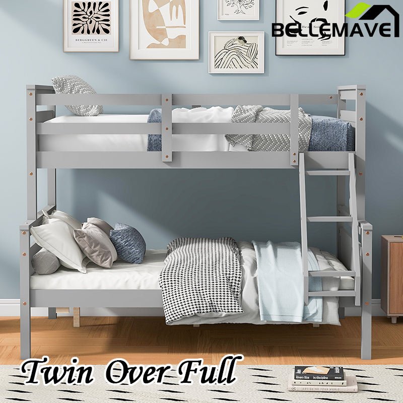 Bellemave® Twin over Full Bunk Bed with ladder, Safety Guardrail - Bellemave