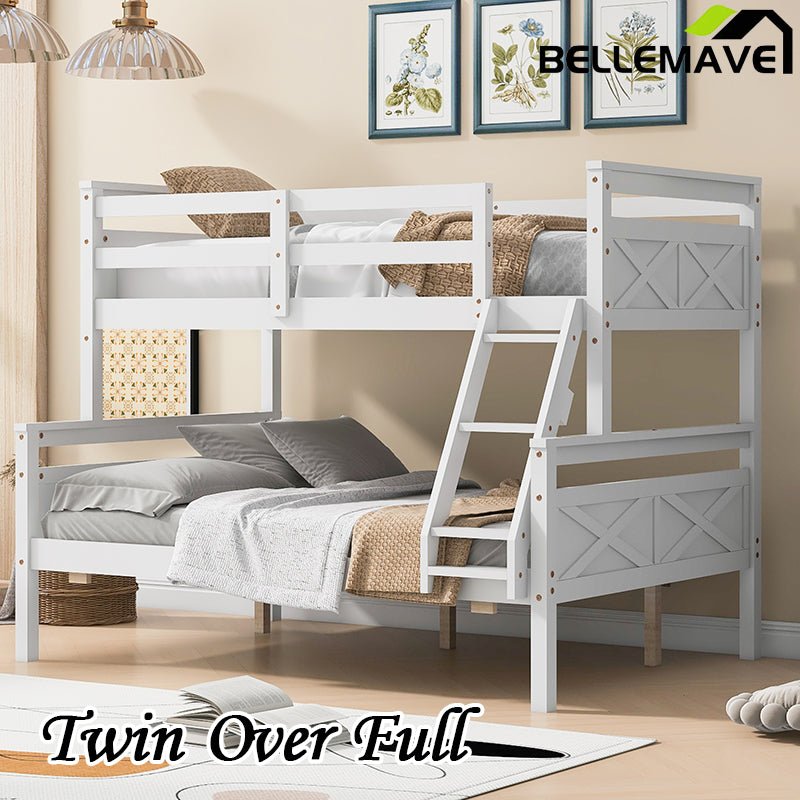 Bellemave® Twin over Full Bunk Bed with ladder, Safety Guardrail - Bellemave