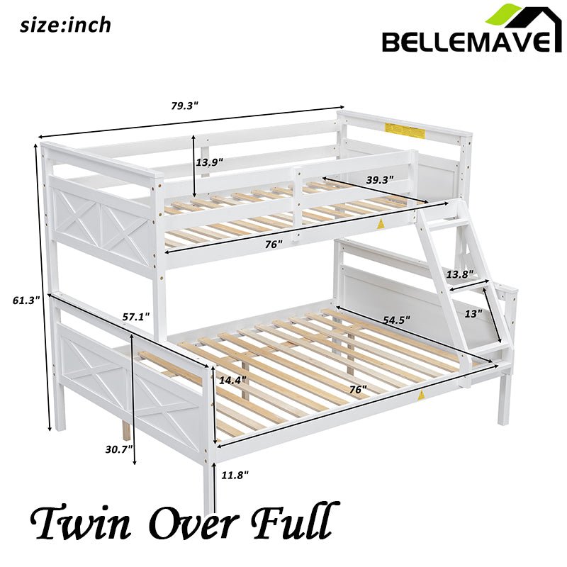 Bellemave® Twin over Full Bunk Bed with ladder, Safety Guardrail - Bellemave