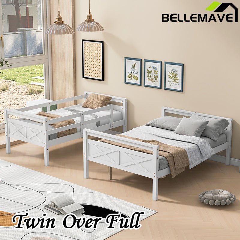 Bellemave® Twin over Full Bunk Bed with ladder, Safety Guardrail - Bellemave