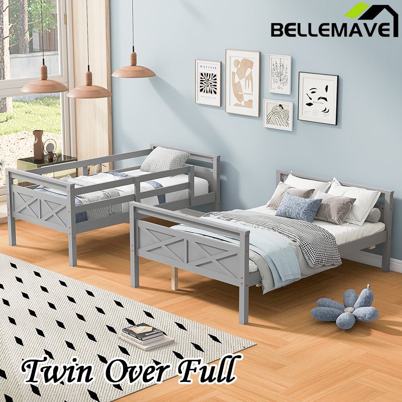 Bellemave® Twin over Full Bunk Bed with ladder, Safety Guardrail - Bellemave