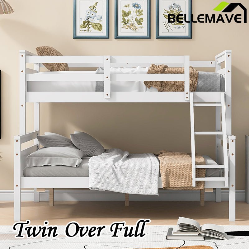 Bellemave® Twin over Full Bunk Bed with ladder, Safety Guardrail - Bellemave