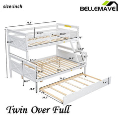 Bellemave® Twin over Full Bunk Bed with Ladder, Safety Guardrail and Twin Size Trundle - Bellemave