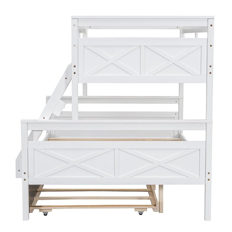 Bellemave® Twin over Full Bunk Bed with Ladder, Safety Guardrail and Twin Size Trundle - Bellemave