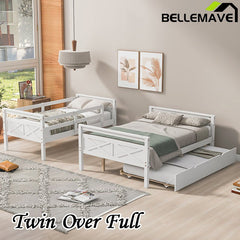 Bellemave® Twin over Full Bunk Bed with Ladder, Safety Guardrail and Twin Size Trundle - Bellemave