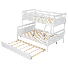 Bellemave® Twin over Full Bunk Bed with Ladder, Safety Guardrail and Twin Size Trundle - Bellemave