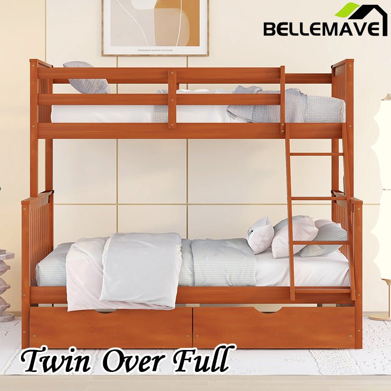Bellemave® Twin over Full Bunk Bed with Ladders and Two Storage Drawers - Bellemave
