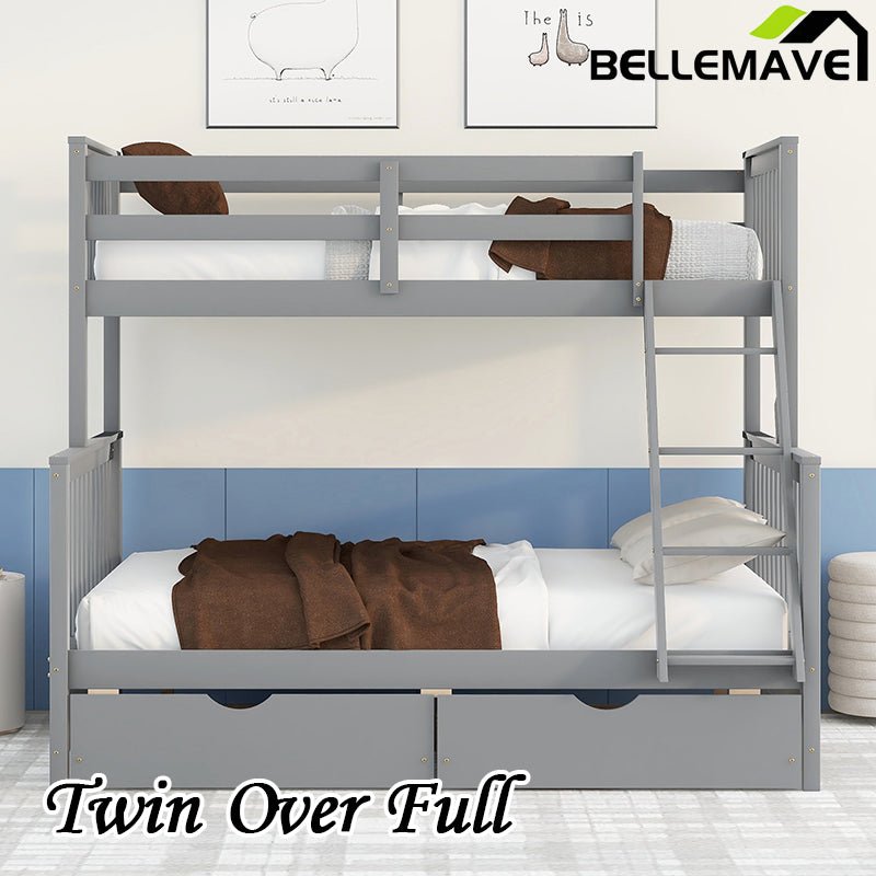 Bellemave® Twin over Full Bunk Bed with Ladders and Two Storage Drawers - Bellemave