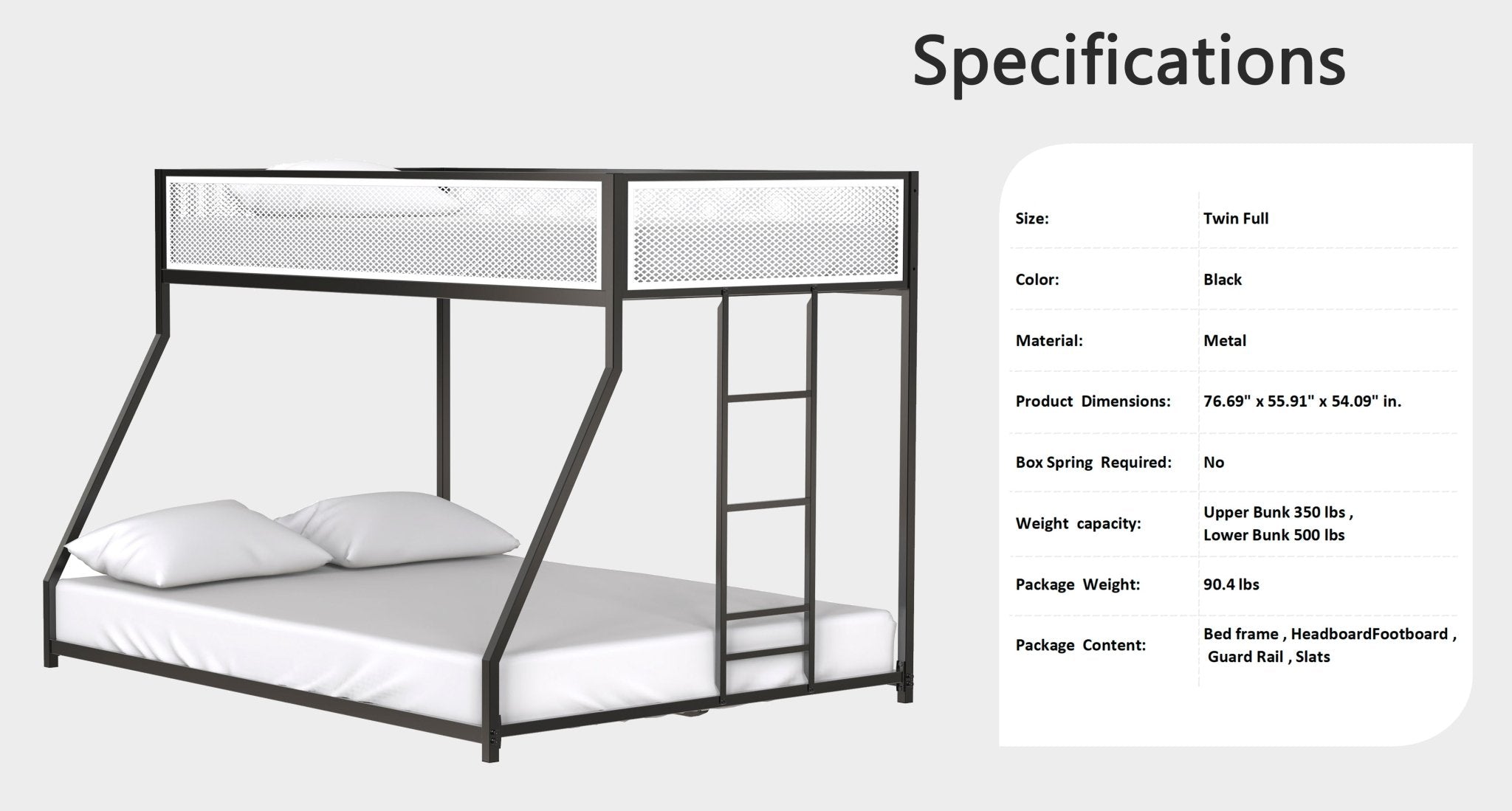 Bellemave® Twin over Full Bunk Bed with Mesh Guard Rail - Bellemave