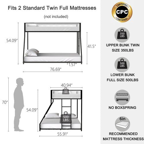 Bellemave® Twin over Full Bunk Bed with Mesh Guard Rail - Bellemave