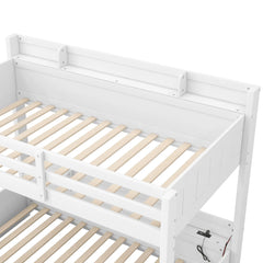 Bellemave® Twin over Full Bunk Bed with Storage Shelves, LED, Charging Station and a Drawer - Bellemave