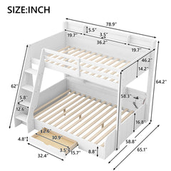 Bellemave® Twin over Full Bunk Bed with Storage Shelves, LED, Charging Station and a Drawer - Bellemave