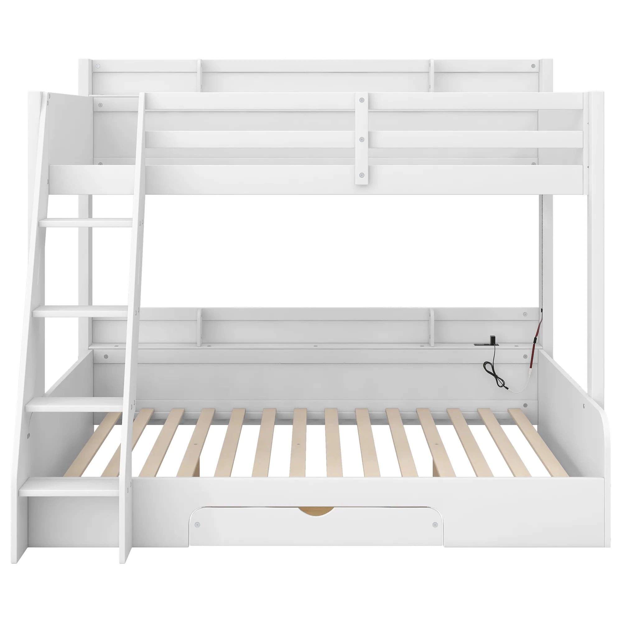 Bellemave® Twin over Full Bunk Bed with Storage Shelves, LED, Charging Station and a Drawer - Bellemave
