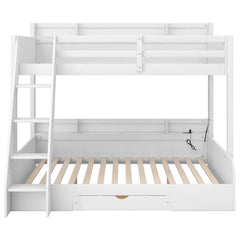 Bellemave® Twin over Full Bunk Bed with Storage Shelves, LED, Charging Station and a Drawer - Bellemave