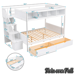 Bellemave® Twin Over Full Bunk Bed with Storage Shelves & Stairs, Solid Wood Staiway Bunk Bed Frame with 2 Drawers - Bellemave