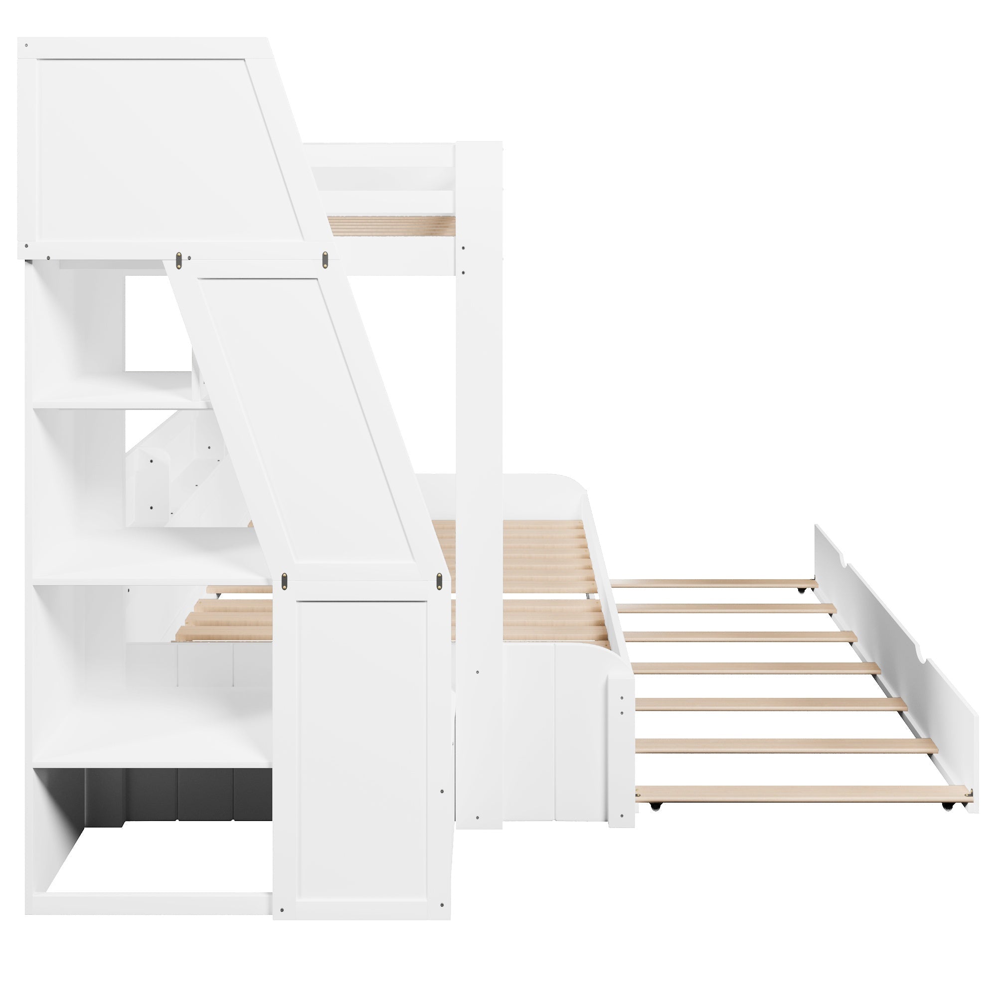 Bellemave® Twin Over Full Bunk Bed with Storage Staircase, Trundle, Built - in Shelves & USB Charging Station for Kids Teens - Bellemave