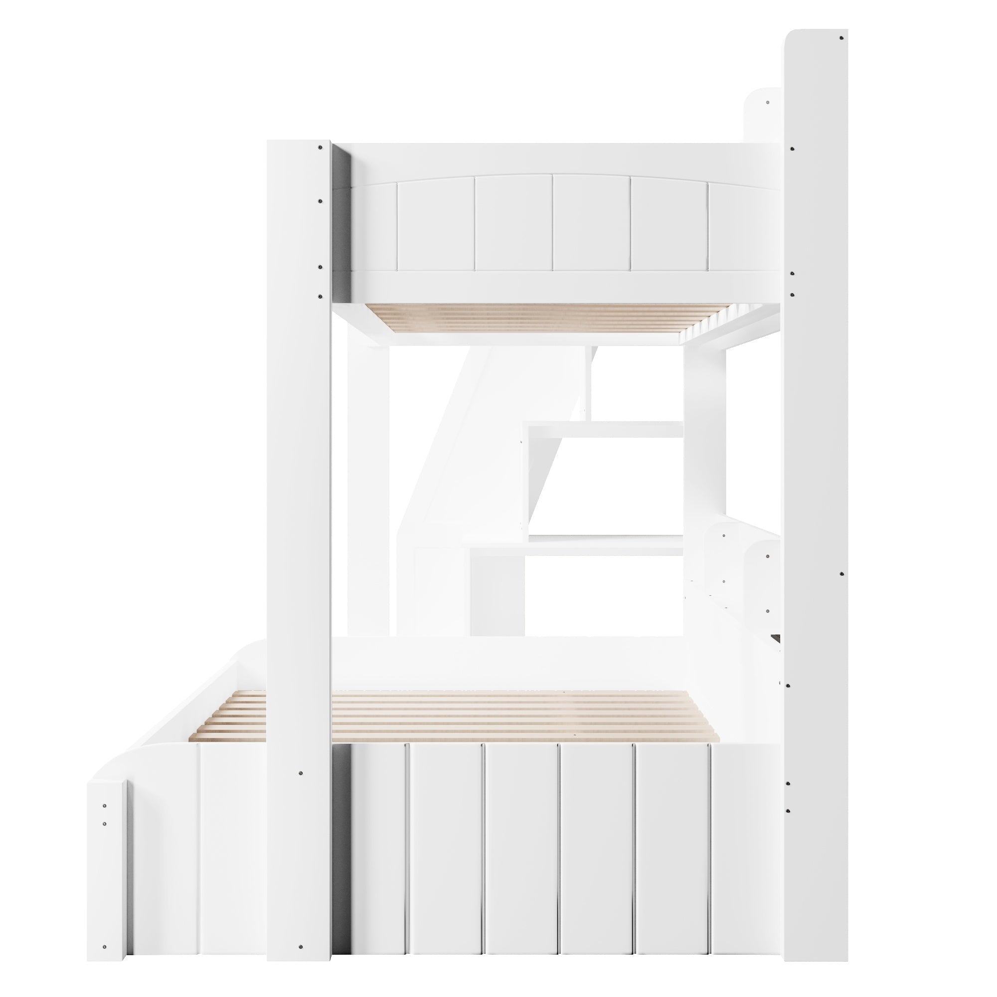 Bellemave® Twin Over Full Bunk Bed with Storage Staircase, Trundle, Built - in Shelves & USB Charging Station for Kids Teens - Bellemave