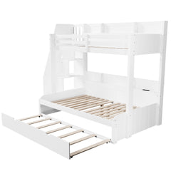 Bellemave® Twin Over Full Bunk Bed with Storage Staircase, Trundle, Built - in Shelves & USB Charging Station for Kids Teens - Bellemave